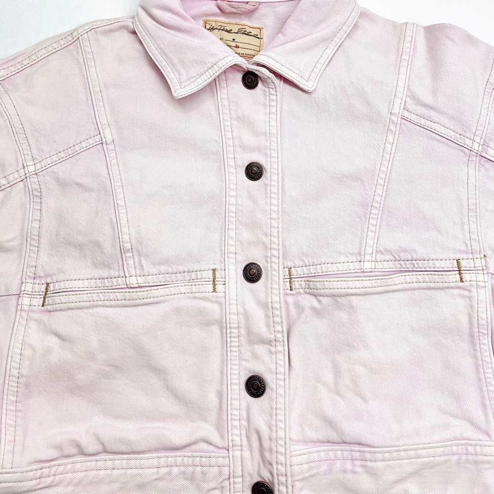 FREE PEOPLE — STAR CROSSED BOXY DENIM JACKET, LIGHT PINK SORBET, SIZE US XS - Picture 11 of 12